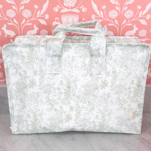 Large Tote- Bunny Toile Green