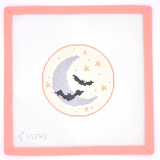 Stitch Style Needlepoint - Crescent Moon and Bats