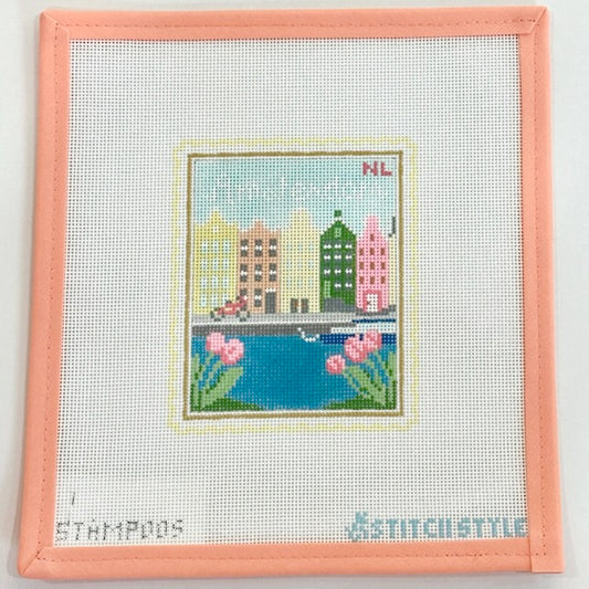 Stitch Style Needlepoint - Amsterdam Travel Stamp