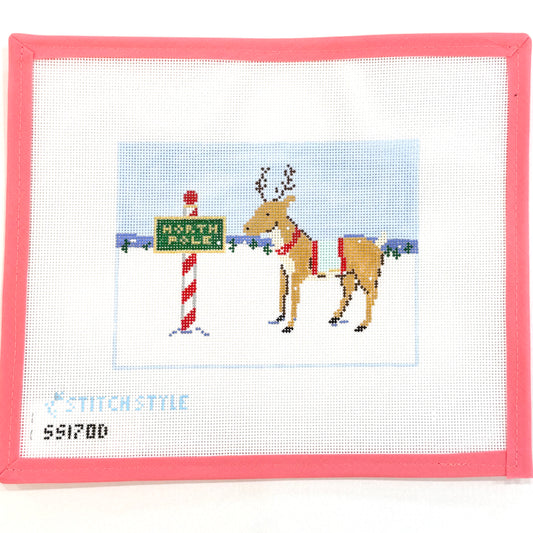 Stitch Style Needlepoint - Reindeer and North Pole Sign