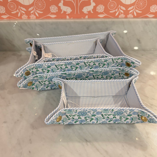 Small Vegan Leather Floral Snap Tray - Hamptons Blue Floral