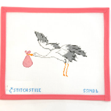 Stitch Style Needlepoint - Pink Stork
