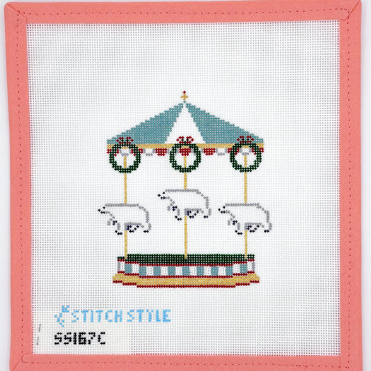 Stitch Style Needlepoint - Polar Bear Christmas Carousel