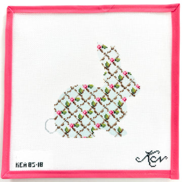 Kelly Clark Needlepoint - Aqua Hare with Rose Trellis Pattern