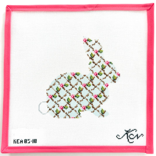 Kelly Clark Needlepoint - Aqua Hare with Rose Trellis Pattern