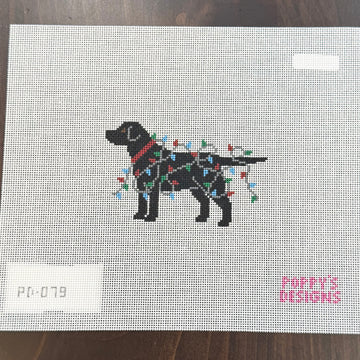 Poppy’s Designs - Black Lab - Christmas Lights Dog