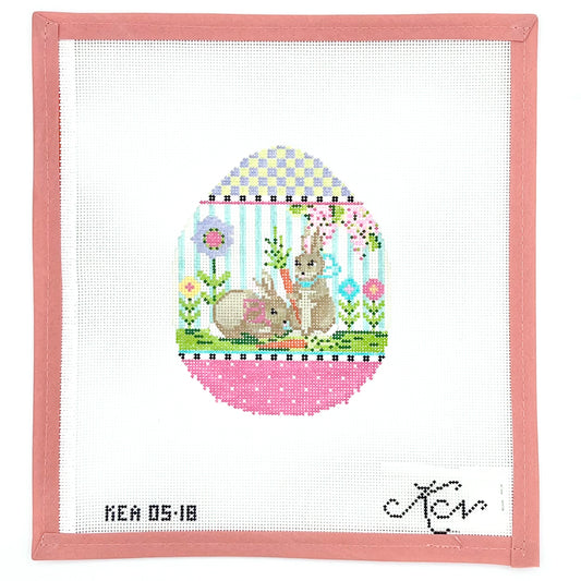 Kelly Clark Needlepoint - Pair of Bunnies Egg