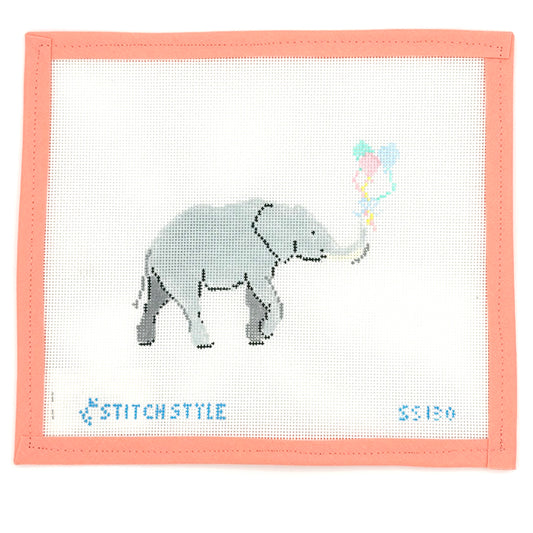Stitch Style Needlepoint - Baby Elephant with Balloons