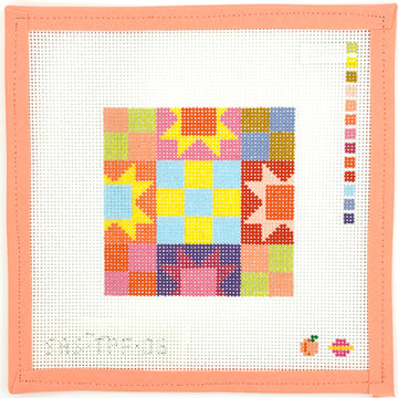 The Peach Fuzz - Patchwork Quilt, blue and yellow center