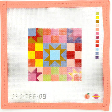 The Peach Fuzz - Patchwork Quilt, blue and purple center