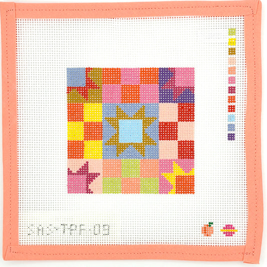 The Peach Fuzz - Patchwork Quilt, blue and purple center