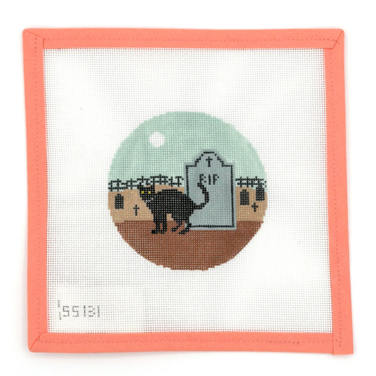 Stitch Style Needlepoint - Cat in Graveyard