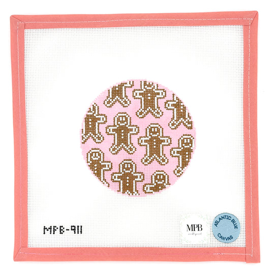 Atlantic Blue Canvas - MPB Needlepoint - Pink Gingerbread Friends