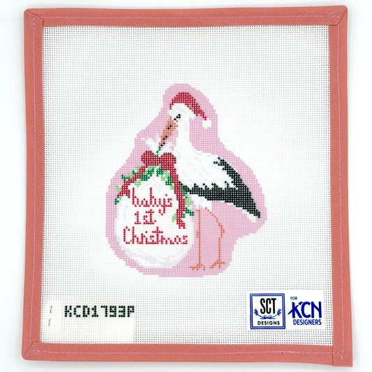 SCT Designs - Baby's First Christmas Stork in Pink