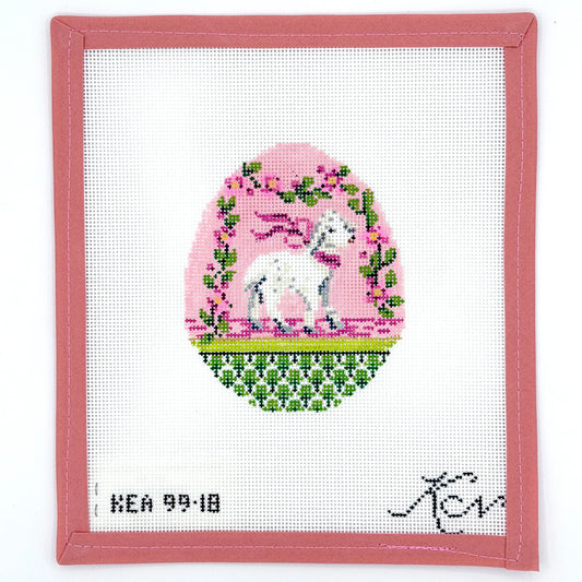 Kelly Clark Needlepoint - Pink Garland Lamb Egg
