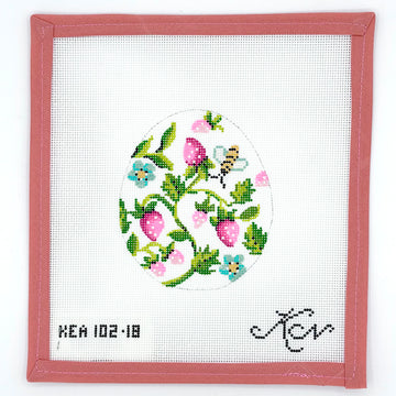 Kelly Clark Needlepoint - Pink Strawberries Egg