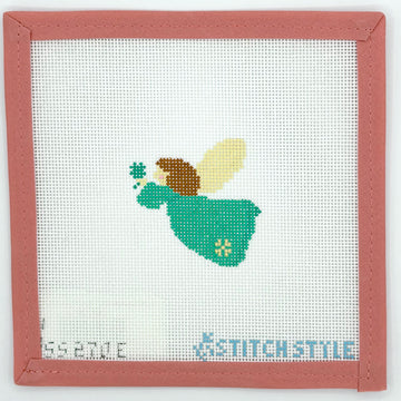 Stitch Style Needlepoint - Green Angel with Shamrock