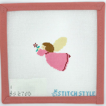 Stitch Style Needlepoint - Pink Angel with Flower