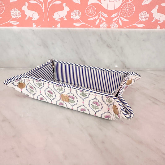 Small Vegan Leather Floral Snap Tray - Blue