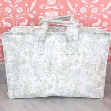Large Tote- Bunny Toile Green