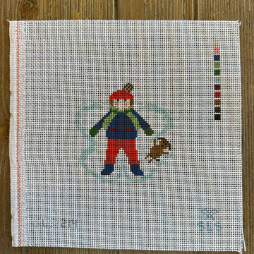 SLS Needlepoint - Snow Angel Boy with Dog