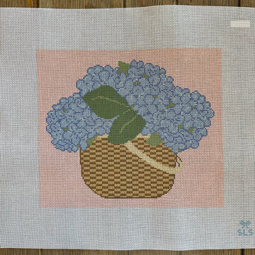 SLS Needlepoint - Hydrangea Basket on Pink - Pillow