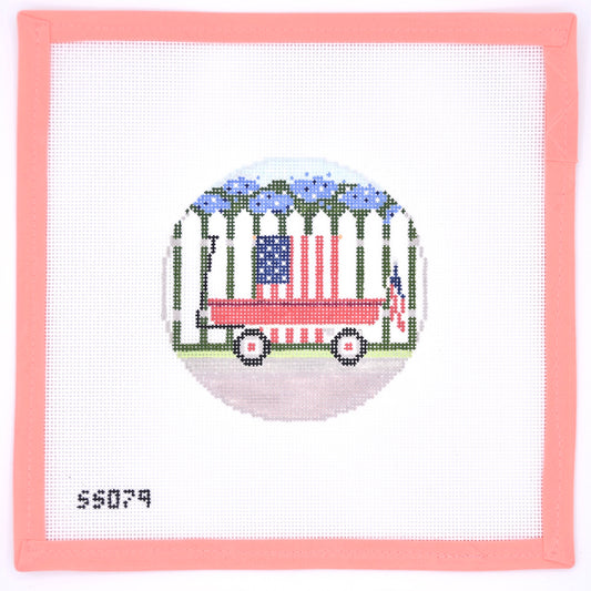 Stitch Style Needlepoint - Patriotic Wagon with Bunting